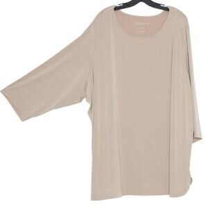 Susan Graver Top 3/4 Sleeve Slinky Minimalist Neutral Lagenlook Comfort Brown 5X